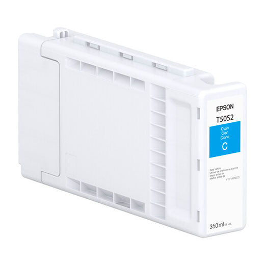 The Epson Cyan UltraChrome PRO6 Ink Cartridge (T50S220) holds 350ml of pigment-based ink, features a rectangular, vented design, and is ideal for engineering and scientific applications.