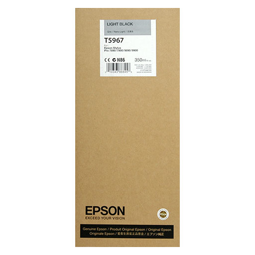 A brown Epson Light Black Ultrachrome HDR Ink Cartridge (T596700, 350ml) box displays the brand and product details, designed for Epson Stylus Pro 7900/9900/PS30.