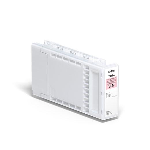 The Epson Vivid Light Magenta UltraChrome Pro12 Ink Cartridge (T44P620, 350ml) delivers expanded color gamut for SureColor P-Series printers. White rectangular cartridge with textured side panel, by Epson.