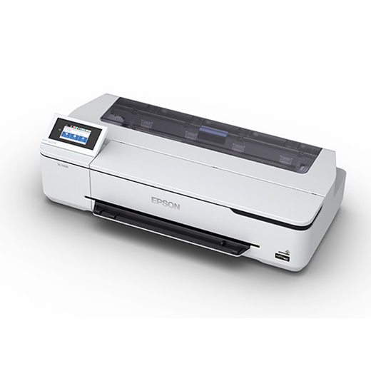 The Epson SureColor T3170M 24" Wireless Printer w/ Integrated Scanner by Epson is shown on a plain white background, featuring a left touchscreen control panel, transparent top cover, and front paper output tray.