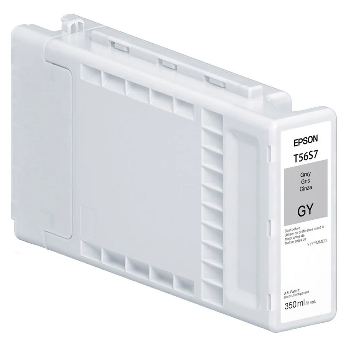 The Epson T56S Gray Ink Cartridge for SC P7370/P9370 (350ml) delivers archival pigment ink, ideal for professional printers.