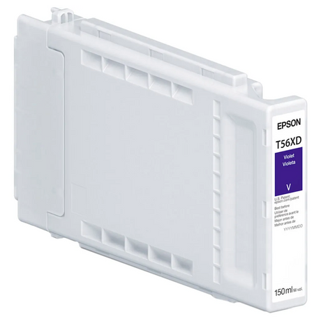 The Epson T56X Violet Ink Cartridge for SC P7370/P9370 offers 150ml of UltraChrome PRO10 archival pigment ink, housed in a white cartridge with a purple and white label.