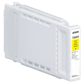 The Epson T56X Yellow Ink Cartridge for SC P7370/P9370, 150ml, features archival UltraChrome PRO10 pigment ink and multilingual labeling—ideal for high-capacity professional printing.