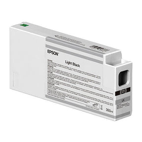 The Epson Light Black UltraChrome HD/HDX Ink Cartridge (350ml, T54X700) features improved resin encapsulation, a white rectangular body with black and gray labeling, and a small viewing window on one end.