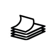 Simple black icon of a stack of four sheets, resembling Epson SureLab Photo Paper Luster (250) - Cut Sheets by Epson, with the top sheet's corner slightly lifted, on a white background.