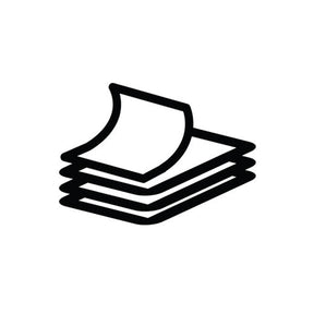 Simple black icon of a stack of four sheets, resembling Epson SureLab Photo Paper Luster (250) - Cut Sheets by Epson, with the top sheet's corner slightly lifted, on a white background.