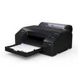 An Epson SureColor P5370 17" Wide Printer (SCP5370SE) in black with an open paper tray of white sheets, angled left, shown on a plain white background.
