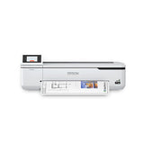 The Epson SureColor T2170 Wireless Printer (24", SCT2170SR) by Epson is shown printing a color architectural plan on a wide sheet, ideal for technical and graphics printing, against a plain white background.