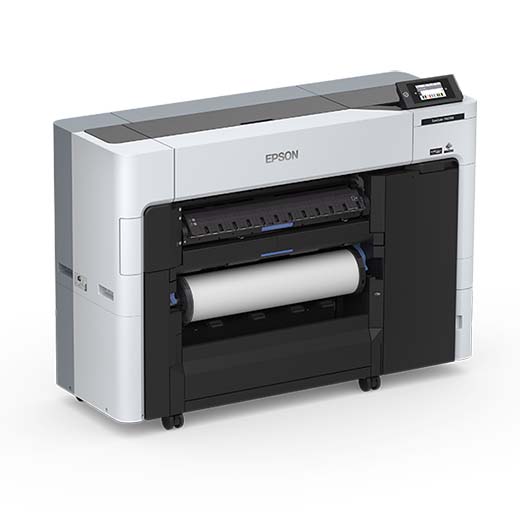 The Epson SureColor T3770E 24" Wide Single-Roll CAD/Technical Printer by Epson features a digital display, high-speed CAD and wide-format printing, and a modern white and black design—ideal for large-scale technical documents.