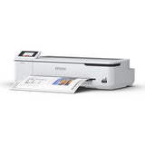 The Epson SureColor T2170 Wireless Printer (24", SCT2170SR) in white is shown wirelessly printing a text-and-image page, with the sheet visible at the front slot—ideal for technical and graphics prints.