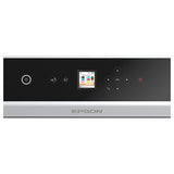 Control panel of the Epson SureLab D1070DE Professional Minilab Photo Printer (SLD1070DE) features a central color display, power and function buttons, navigation arrows, and Epson logo. Its sleek black-and-white design fits any modern minilab setup.