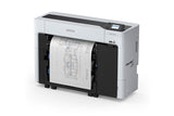 The Epson SureColor T3770E 24" Wide Single-Roll CAD/Technical Printer by Epson prints rolled sheets with architectural drawings, features a compact display on the top right, and delivers fast CAD output in white and black.
