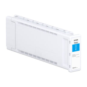 The Epson Cyan UltraChrome PRO6 Ink Cartridge (T50L220), 700ml, pigment-based and rectangular, is shown against a white background. Designed by Epson for engineering and scientific uses.