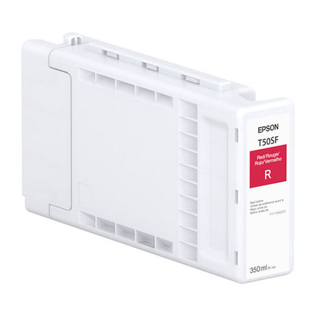 The Epson Red UltraChrome PRO6 Ink Cartridge (T50SF20), 350ml, is shown on a plain white background—ideal for engineering and scientific use.