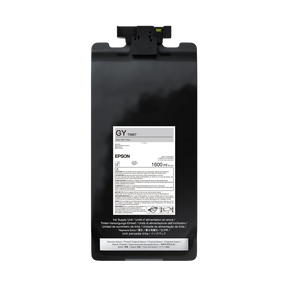 The Epson UltraChrome PRO12 Gray Ink Bag, 1.6L (P20570 - T56E720), shown against a plain white background with product info and safety warnings on the label and a cap on top, is designed for SureColor P-Series printers.