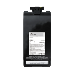 A black, rectangular Epson UltraChrome PRO12 Light Gray Ink Bag (1.6L, P20570, T56E920), featuring a barcode, usage instructions, and yellow tab—ideal for professional printers—is shown against a plain white background.