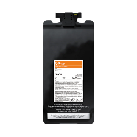 The Epson UltraChrome PRO12 Orange Ink Bag, 1.6L (P20570 - T56EA20) features an orange and white label and is shown against a plain white background. Designed for SureColor professional printers, it contains archival pigment ink.