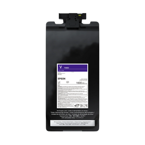 The Epson UltraChrome PRO12 Violet Ink Bag, 1.6L (P20570 - T56ED20), features archival pigment ink for SureColor printers and comes with a purple label marked V T46ED and product details on a white label.