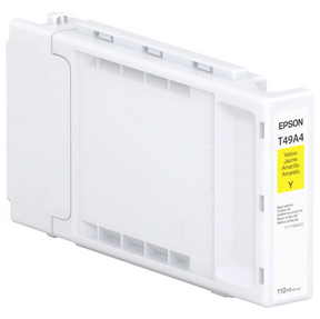 The Epson SureColor PRO6 Yellow UltraChrome PRO6 Ink Cartridge (110ml, T49A420) is a 6-colour pigment ink for professional photo printing. Its label includes multilingual text and is designed for Epson printers.
