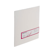 A single sheet of MOAB Moenkopi Washi Kozo 110—crafted with Kozo fibers—stands upright at an angle, displaying a white surface with a rectangular pink and white label on the lower right side.