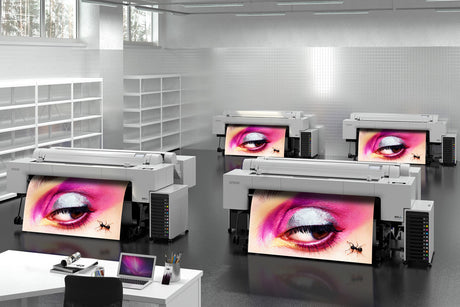 Epson Large format printer SureColor P20570 64" Professional Printers displaying eye-catching designs in a modern office setting.