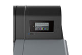 A close-up of the Epson SureColor P7370 24" Wide Printer’s sleek black and gray control panel, showing the color ink status screen and status icons on its small digital display.
