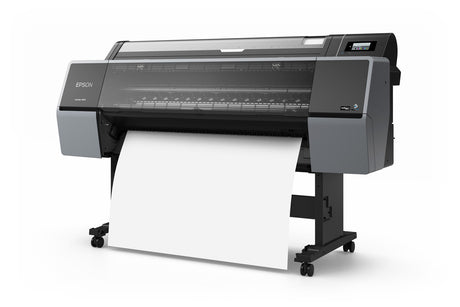 The Epson SureColor P9370 44" Wide Printer (SCP9370SE) is a large, wheeled printer with a right-side touchscreen panel, ideal for professional photography and delivering exceptional color quality with UltraChrome PRO10 Ink.