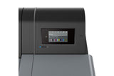 Close-up of the Epson SureColor P9370 44" Wide Printer's control panel showing its touchscreen with print status and UltraChrome PRO10 Ink levels, set against a plain white background.