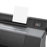A close-up of the Epson SureColor P7570 24” Wide Printer (SCP7570SE) by Epson, loading a blank sheet with a digital display on the right—perfect for professional photography with UltraChrome PRO12 Ink.