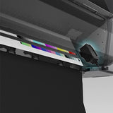 Close-up of the Epson SureColor P9570 44” Wide Printer (SCP9570SE) in action, with its printhead gliding over UltraChrome PRO12 Ink samples on a white surface. The Epson printer’s modern, industrial design suits professional photography needs.