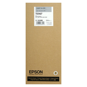 A brown Epson Light Black Ultrachrome HDR Ink Cartridge (T596700, 350ml) box displays the brand and product details, designed for Epson Stylus Pro 7900/9900/PS30.