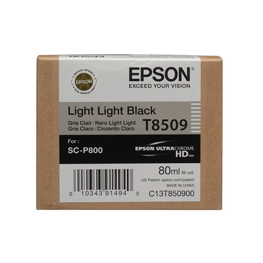 Epson SureColor P800 Light Light Black Ink Cartridge 80ml (T850900) by Epson, for P800 printers. Box includes product and barcode details on packaging.