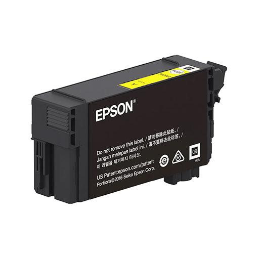 Epson Yellow UltraChrome XD2 Ink Cartridge (50ml, T40W420) with yellow label and warning instructions. Compatible with Epson SureColor printers for optimal performance.