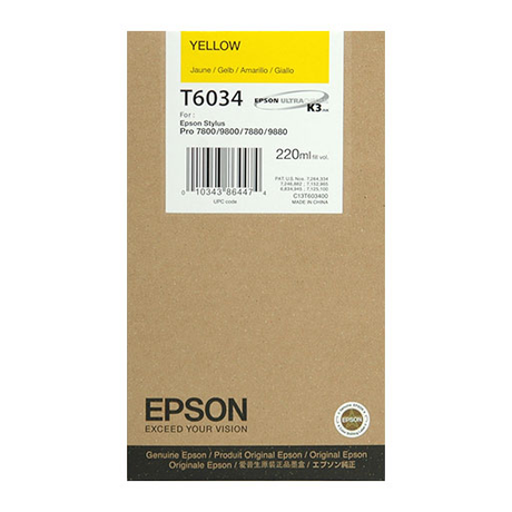 Epson Yellow Ultrachrome K3 Ink Cartridge - 220 ml (T603400) for Epson Stylus Pro 7800, in a branded brown box with label.