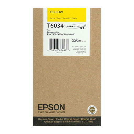 Epson Yellow Ultrachrome K3 Ink Cartridge - 220 ml (T603400) for Epson Stylus Pro 7800, in a branded brown box with label.