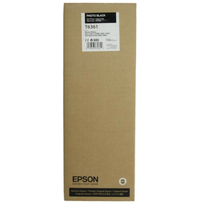 A rectangular Epson box labeled Photo Black Ultrachrome HDR Ink Cartridge T636100, 700ml. The front displays the Epson logo and product info, designed for Stylus Pro printers.