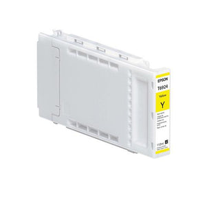 The Epson Ultrachrome XD Yellow Ink Cartridge (T692400, 110 ml) is designed for SureColor T3270 and T-Series printers, using EPSON UltraChrome XD ink. White cartridge with yellow stripe labeled Y for yellow.