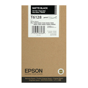 Epson Matte Black Ultrachrome K3 Ink Cartridge (220ml, T612800) in brown packaging for Stylus Pro printers. Genuine Epson ink, ideal for archival prints. Front label displays capacity and Epson branding.