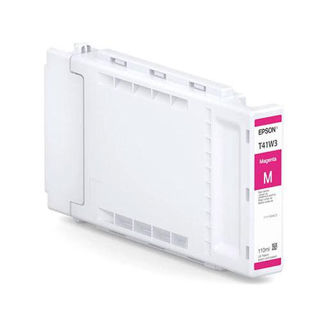 The Epson Magenta UltraChrome XD2 Ink Cartridge (110ml, T41W320) features archival pigment inks for the SureColor T5475; it has a white, rectangular design with a magenta “Magenta M” label.