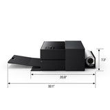 Side view of the Epson SureColor P700 13” Wide Photo Printer (C11CH38201) with tray extended, perfect for pros. Measures 7.3" H x 20.8" D x 32.1" L with tray open; visible paper roll at back.