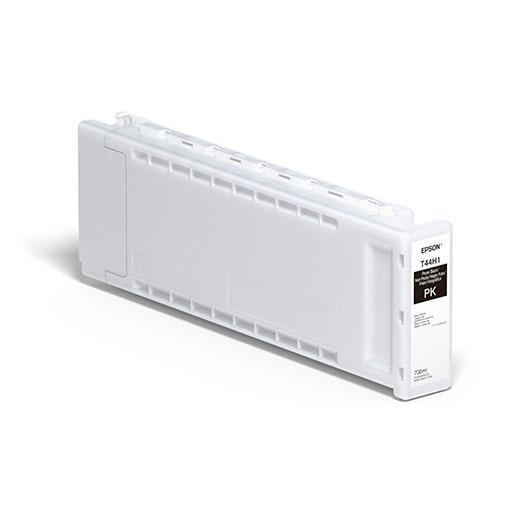 The Epson Photo Black UltraChrome Pro12 Ink Cartridge (T44H120) by Epson features a rectangular design, 700ml capacity label on the front right side, and delivers a wider colour gamut for your printer.