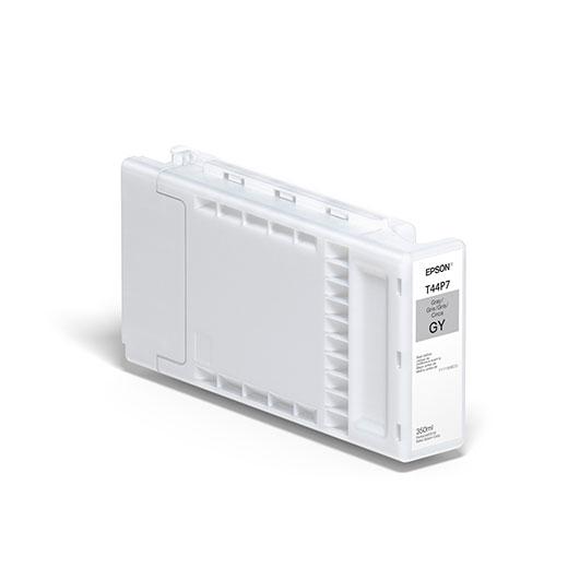 The Epson Gray UltraChrome Pro12 Ink Cartridge (T44P720) by Epson holds 350ml of ink for broad color gamut and Pantone coverage, shown on a plain white background.