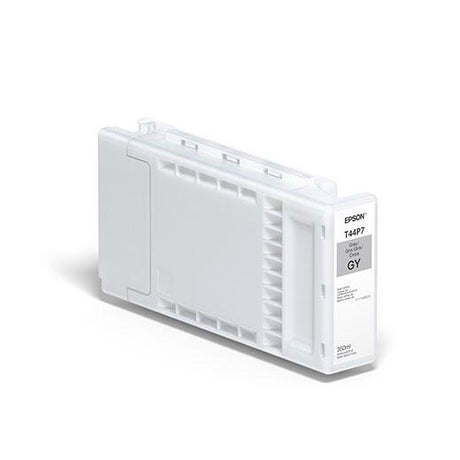 The Epson Gray UltraChrome Pro12 Ink Cartridge (T44P720) by Epson holds 350ml of ink for broad color gamut and Pantone coverage, shown on a plain white background.
