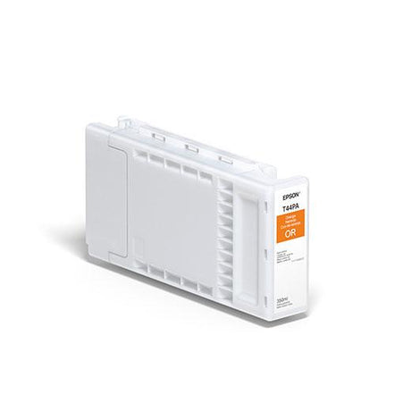 An Epson Orange UltraChrome Pro12 Ink Cartridge (T44PA20, 350ml) stands upright on a white background, made for the Epson SureColor P7570 and designed to deliver a wide colour gamut.