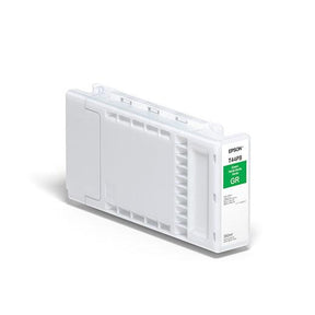 The Epson Green UltraChrome Pro12 Ink Cartridge (350ml, T44PB20) for SureColor P7570 delivers vivid color with a wide gamut, shown here in its white-and-green packaging on a plain white background.