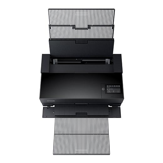 High angle view of an Epson SureColor P900 17” Wide Photo Printer with trays out