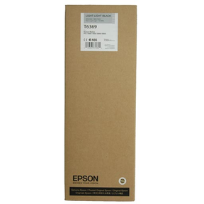 An Epson Light Light Black Ultrachrome HDR Ink Cartridge (700ml, T636900) in a brown box with a white sticker and black text stands upright against a white background. Brand: Epson.