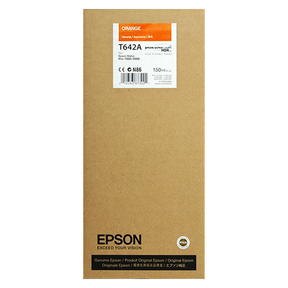The Epson Orange UltraChrome HDR Ink Cartridge (T642A00, 150ml) comes in a rectangular cardboard box with product details and branding on the front, designed for Epson Stylus Pro printers and using UltraChrome HDR pigment ink.