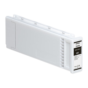 The Epson T800800 Matte Black Ink Cartridge (700 ml) for SureColor P10000/P20000 photographic printers features a white rectangular body with a label showing the model, color, and ink volume. Uses Epson UltraChrome PRO inks.