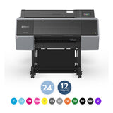The Epson SureColor P7570 24” Wide Printer (SCP7570SE) features a right-side control panel labeled “24 12 color” above icons for 12 UltraChrome PRO12 inks—perfect for professional photography and vibrant, precise prints.